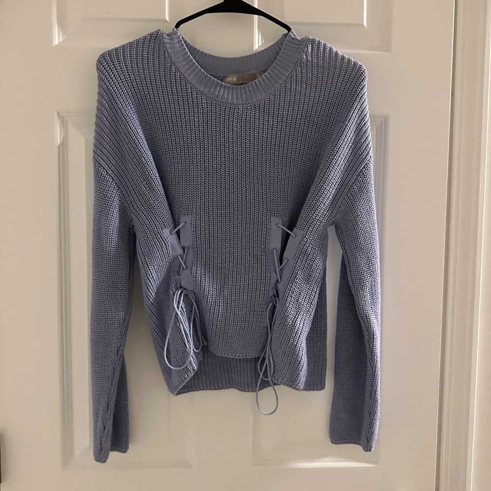 ASOS Light Blue Sweater with Lace-Up Detail